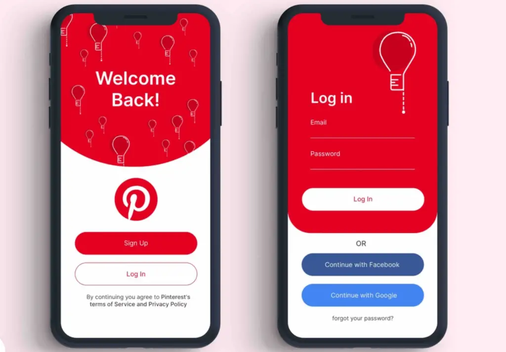 Pinterest Login in with the Mobile App